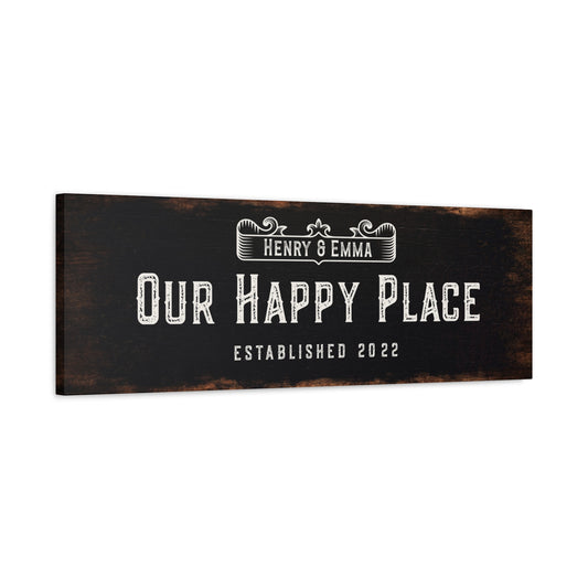Our Happy Place | | Personalized Canvas | Black