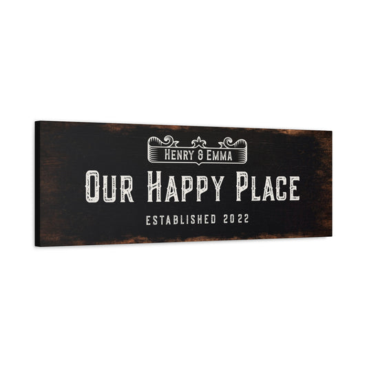 ~Our Happy Place~ Black Canvas Wall Art