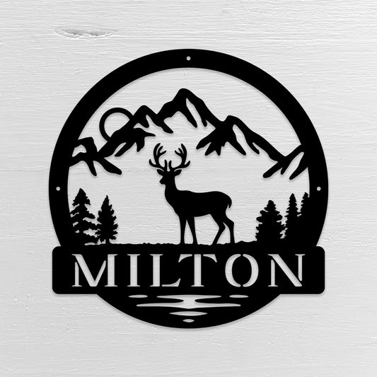 Deer in the Pines - Personalized Metal Sign