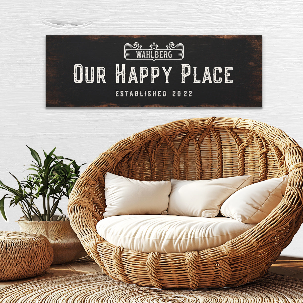 ~Our Happy Place~ Black Canvas Wall Art