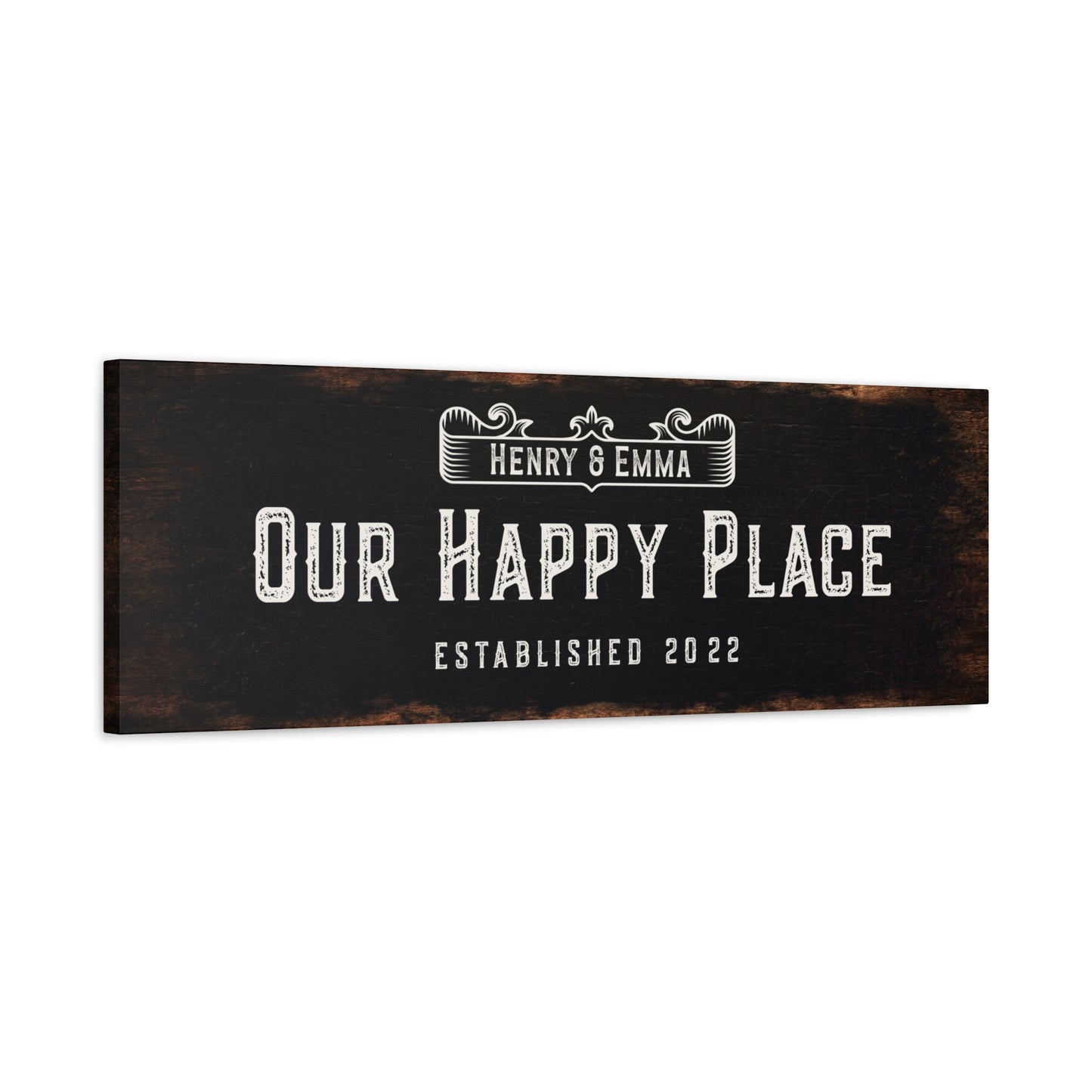 Our Happy Place | | Personalized Canvas | Black