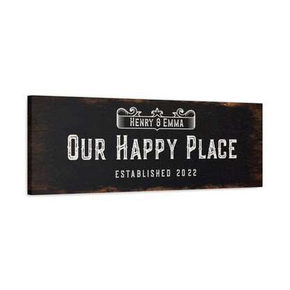 Our Happy Place | | Personalized Canvas | Black