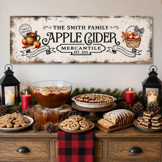 Personalized  Rustic Farmhouse Apple Cider Mercantile Custom Canvas Sign