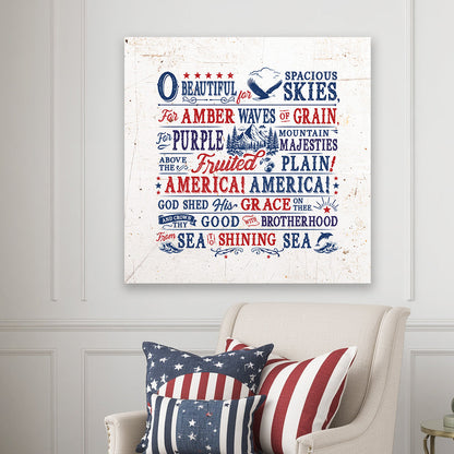 America the Beautiful Lyrics on Square Canvas