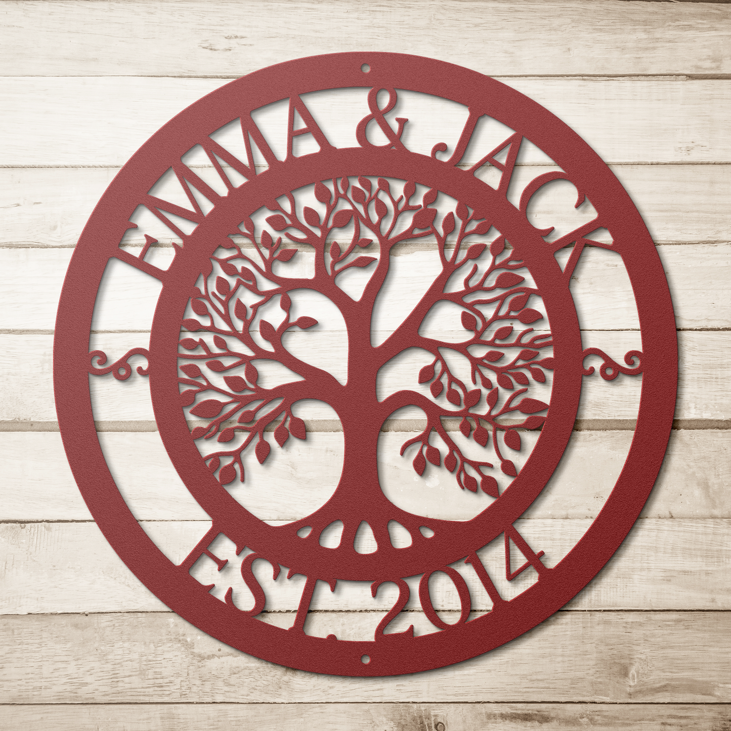 Branching_Out_-_Personalized_Metal_Sign_Red_Simple_Wood_BKGD_Mockup.png