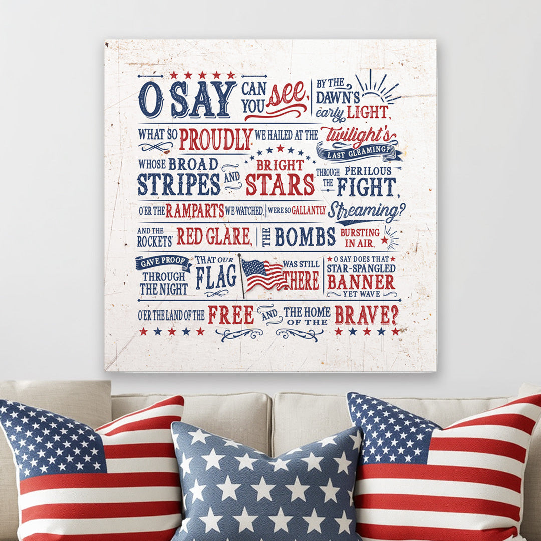 Fourth of July Canvas with the lyrics of the Star Spangled Banner.