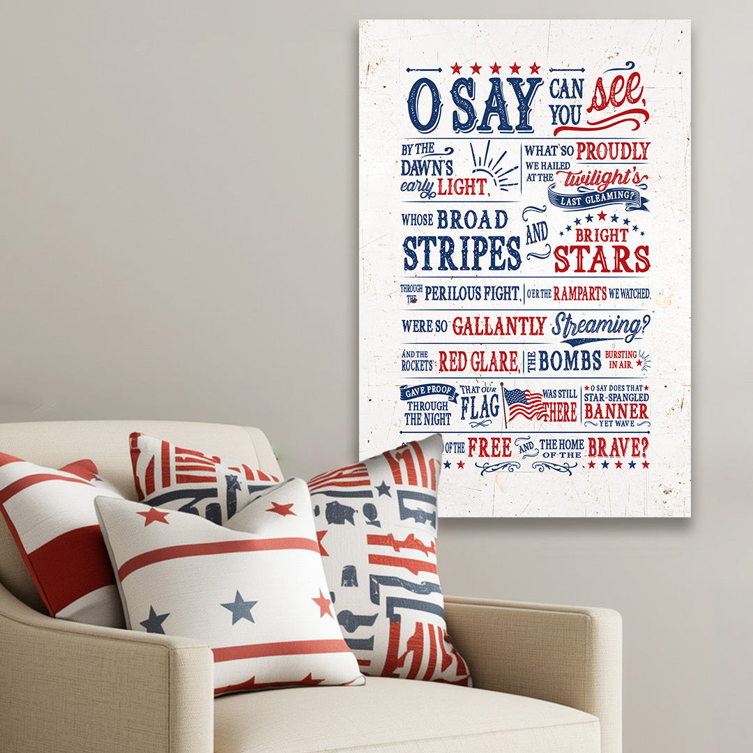 Star Spangled Banner Lyricas oon Vertical Canvas