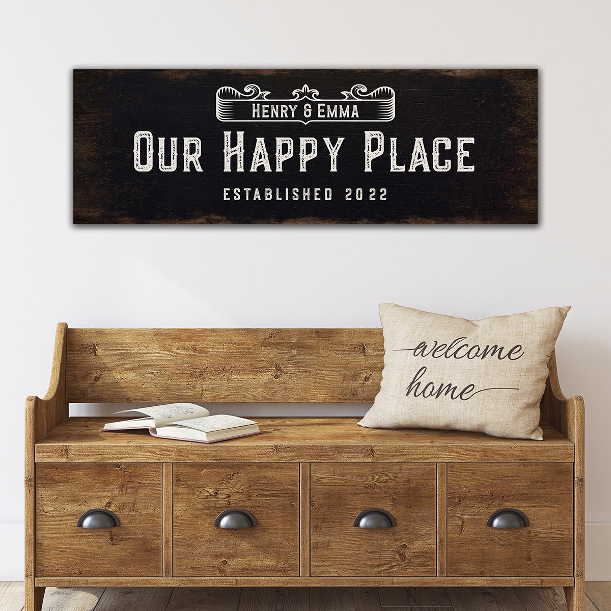 ~Our Happy Place~ Black Canvas Wall Art