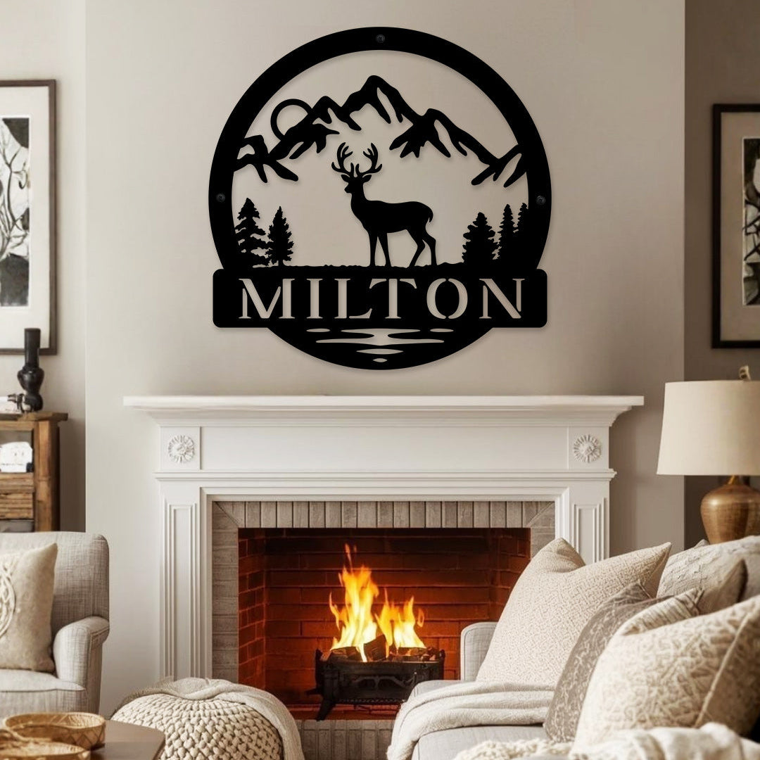 Deer in the Pines - Personalized Metal Sign