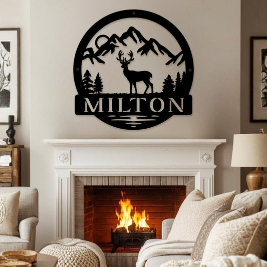 Deer in the Pines - Personalized Metal Sign