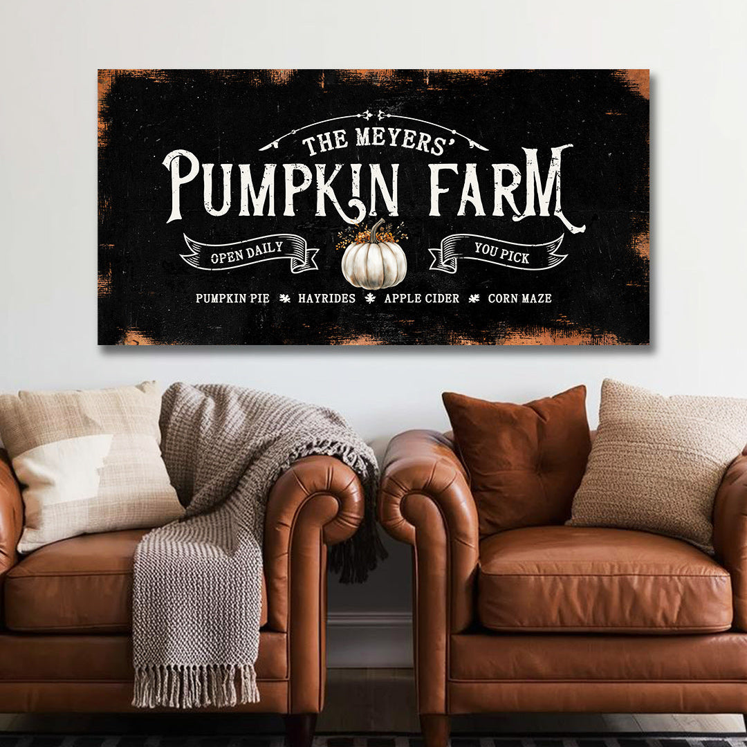 Pumpkin Farm Black Canvas Personalized Name
