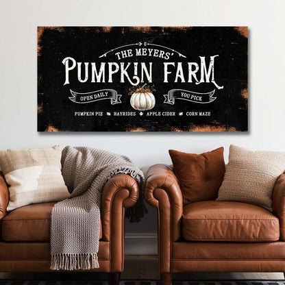 Pumpkin Farm Black Canvas Personalized Name